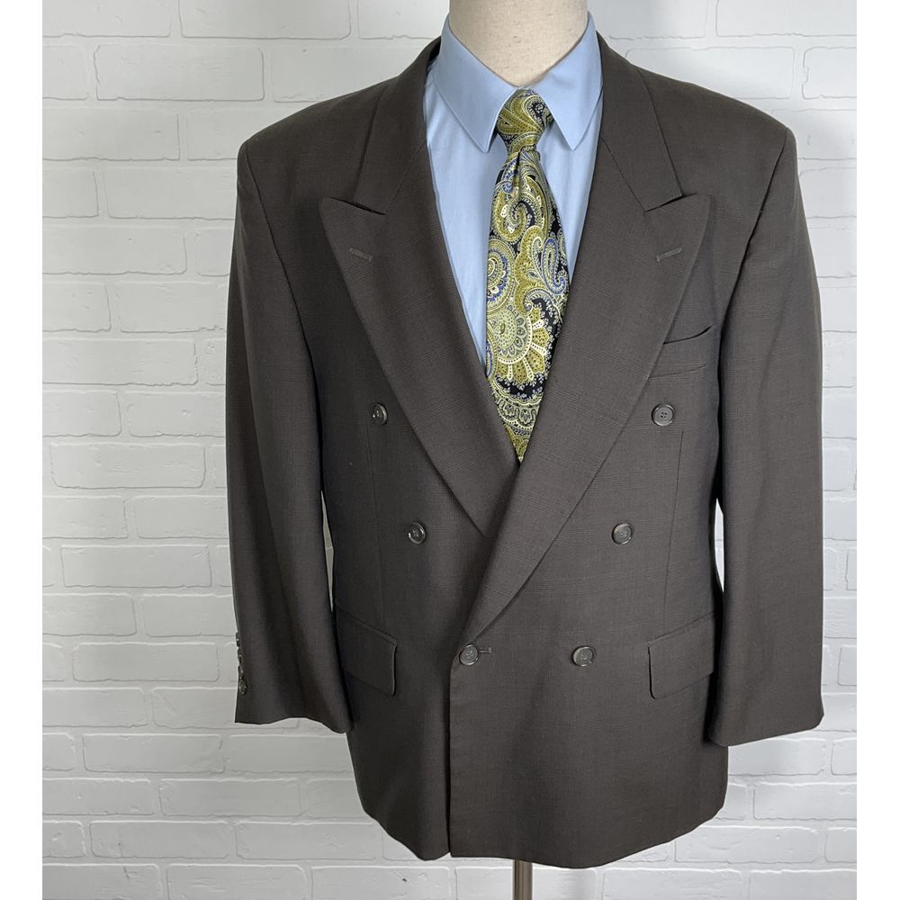 J Riggings Blazer Men 42S Brown Plaid Double Breasted Peak Classic Career VTG